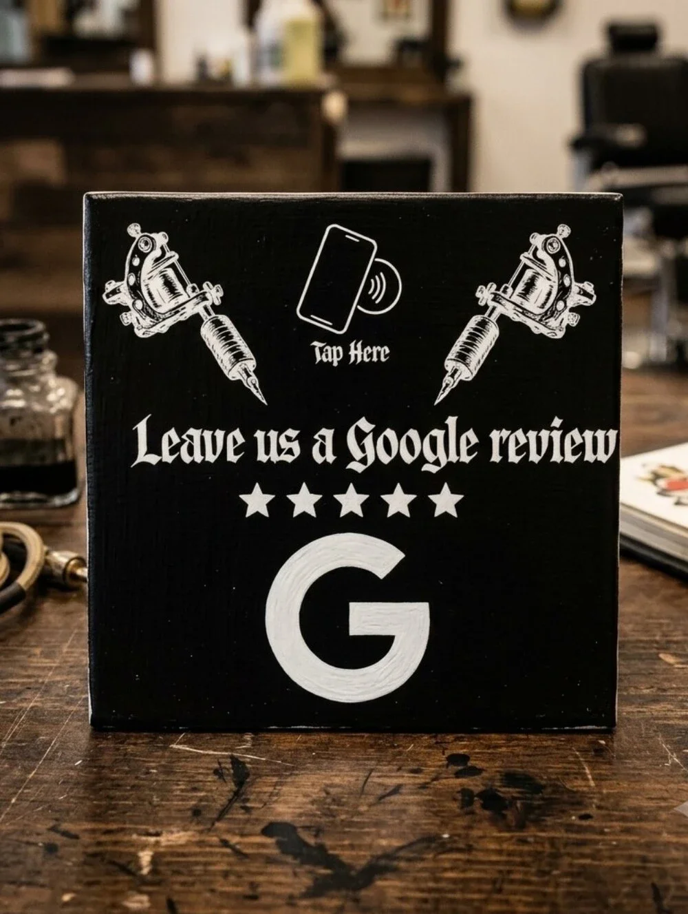 NFC Google Review Sign 6x6 Engraved Ceramic Tile Tap to Review Custom Link